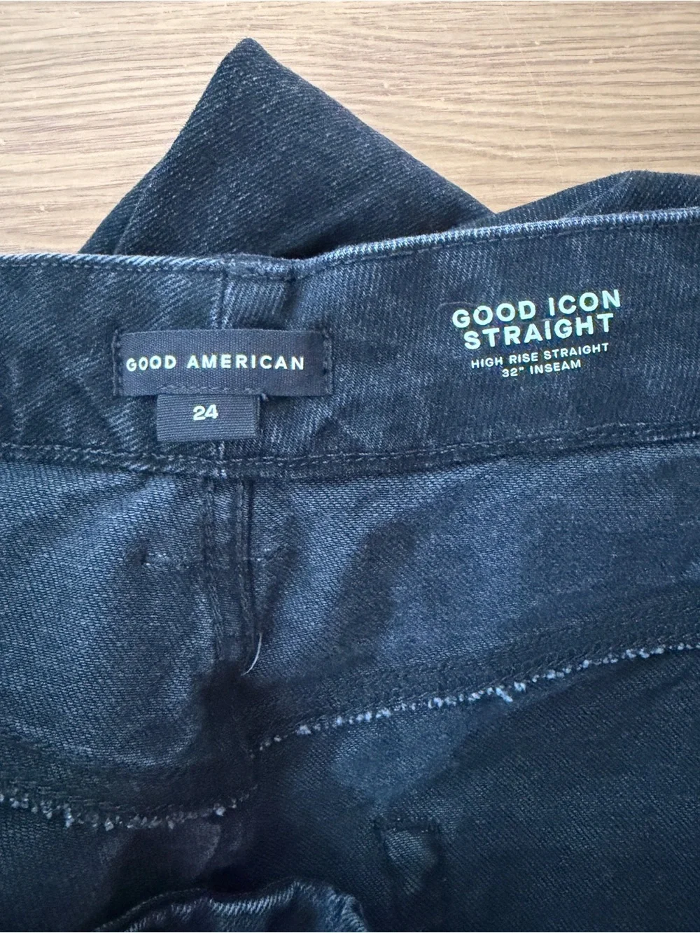 Good American Good Icon High Rise Straight Black Jeans Women's - Size 24W